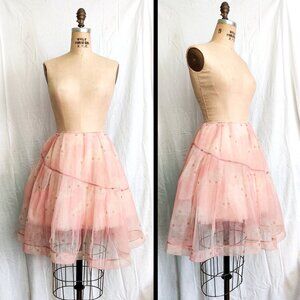 EUC Simone Rocha “Kimono” Pink Floral Sheer Tulle Net Full Knee-length Skirt 6 S